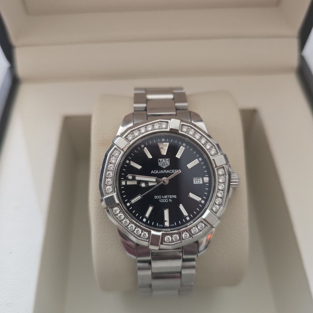 Pre-loved TAG Heuer Aquaracer Ladies Silver and Blue Dual Watch With Diamonds